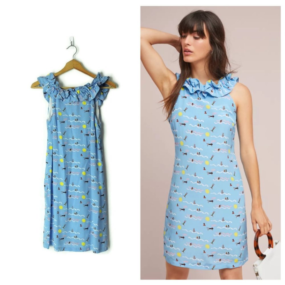 Rare Larke Anthropologie swimmer shift dress 2XS petite fun print XXSP